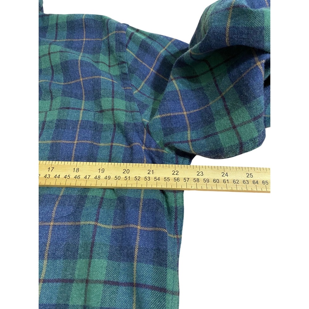 IZOD Mens Flannel Shirt L Blue Green Plaid Long Sleeve Button Down Cotton Blend - Picture 7 of 10